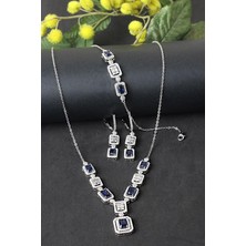 By Barun Gümüş Set Gerdanlık Kolye Küpe Bileklik Safir Zümrüt Yakut 925 Ayar Gümüş Zincirli Set Zirkon Taşlı Beyaz Silver Özel Günler Için Düğün Kına Nişan Abiye Set
