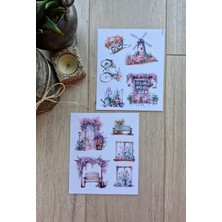 Kolbi Craft 2 Sayfa 10 Adet Pencere Çiçek Sticker Seti Kapı Değirmen Bank Sticker Vintage Sticker