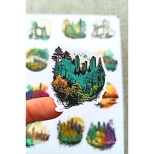 Kolbi Craft 12 Adet Suluboya Abstract Manzara Sticker Bullet Journal Scrapbook Laptop Sticker