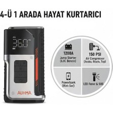 Leidory Auhma A7755 Akü Takviye Cihazı | 4'ü 1 Arada Powerbank, Hava Kompresörü, LCD Ekran, 12.000MAH 150PSI