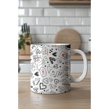 YasBey Design Kalp Desenli 330ML Baskılı Beyaz Seramik Kupa Bardak