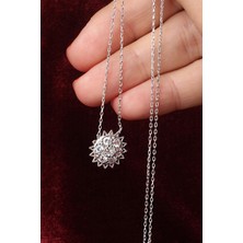 By Barun Yuvarlak Zirkon Taşlı Silver Beyaz 925 Ayar Zincir Gümüş Kolye