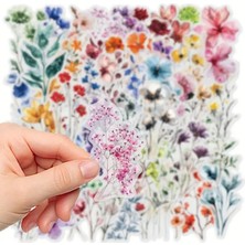 Kolbi Craft 50 Adet Şeffaf Çiçek Sticker Seti Su Geçirmez Bullet Journal ve Scrapbook İçin