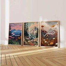 Pam Studio Sabır Şükür Tevekkül Temalı 3’lü Tablo Seti | Doğa Manzaralı Hat Yazılı Manevi Duvar Dekoru