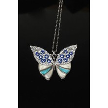 By Barun Mineli Kolye Kelebek 925 Ayar Zirkon Taşlı Beyaz Silver Gümüş Zincir Kolye