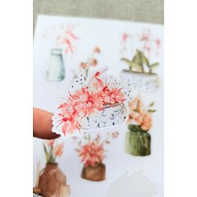 Kolbi Craft 7 Adet Suluboya Vazo Orkide Çiçek Sticker Bullet Journal Scrapbook Laptop Sticker