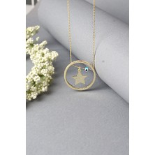 By Barun Yıldız Kolye Yuvarlak Zirkon Taşlı 925 Ayar Gümüş Kolye