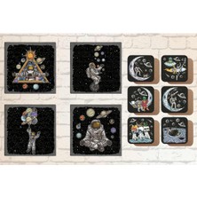 Pi Dekorasyon Astronot ve Gezegenler Temalı 4 Lü Tablo ve 6 Lı Bardak Altlığı Set