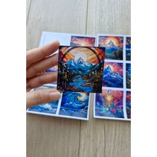 Kolbi Craft 12 Adet Vitray Manzara Sticker Seti Bullet Journal Laptop Termos Scrapbook Renkli Cam Kare Sticker