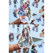Kolbi Craft 4 Sayfa Kız Sticker Suluboya Çiçek Renkli Sticker