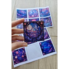Kolbi Craft 12 Adet Vitray Mor Galaksi Sticker Seti Bullet Journal Laptop Termos Renkli Cam Kare Sticker
