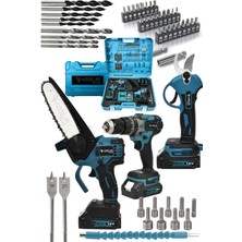 PremiumPort 3'lü Şarjlı Matkap Seti, Budama Testeresi ve Makası