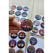 Kolbi Craft 30 Adet Vitray Hayat Ağacı Sticker Seti Bullet Journal Laptop Termos Scrapbook Renkli Cam Yuvarlak