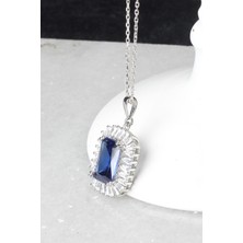 By Barun Kare Kolye Baget Taşlı Lacivelt Safir Zirkon Taşlı 925 Ayar Gümüş Kolye