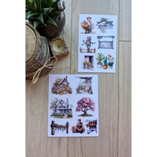 Kolbi Craft 2 Sayfa 13 Adet Country Temalı Sticker Çiçek Ev Köy Saksı Çiftlik Sticker Vintage Sticker