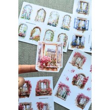 Kolbi Craft 4 Sayfa Pencere Sticker Seti Fransız Balkon Sticker Çiçek Pencere Begonvil