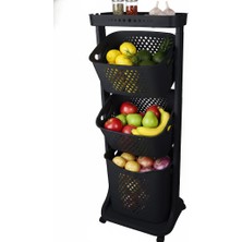 Titiz Plastik Kat Kat Sepet Sebzelik Organizer Tekerlekli Mutfak  Rafı