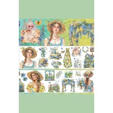 Kolbi Craft Mavi Çiçek Kız Tema Pet Bant Rulo 5CMX2M Scrapbook Bullet Journal Ajanda Washi Tape