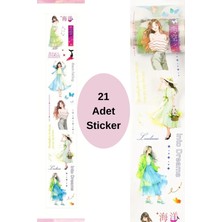 Kolbi Craft 21 Adet Sticker Şeffaf Kız Sticker Scrapbook Bullet Journal Ajanda Günlük Planlayıcı