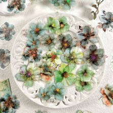 Kolbi Craft 20 Adet Yaldızlı Şeffaf Yeşil Çiçek Sticker Bullet Journal Scrapbook Laptop Ajanda Planlayıcı