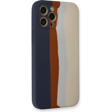 MK Beykoz Newface Iphone 12 Pro Max Kılıf Ebruli Lansman Silikon - Lacivert-Krem