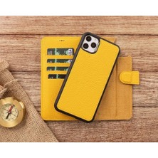 Eco Lounge Apple iPhone 11 Pro Max Uyumlu Deri Cüzdanlı Kılıf FL12 Sarı