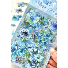 Kolbi Craft 6 Sayfa 60 Adet Şeffaf Büyük Mavi Çiçek Sticker Bullet Journal Scrapbook Laptop Ajanda Planlayıcı