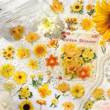 Kolbi Craft 60 Adet Sarı Şeffaf Çiçek Sticker Seti Bullet Journal Scrapbook Laptop Ajanda Planlayıcı