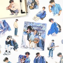 Kolbi Craft 20 Adet Şeffaf Mavi Kore Tarzı Erkek Anime Sticker Bullet Journal Scrapbook Ajanda Laptop Günlük