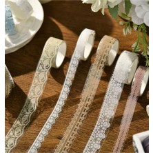 Kolbi Craft 6 Rulo Şeffaf Beyaz Dantel Desen Bant Scrapbook Bullet Journal Ajanda Günlük Planlayıcı