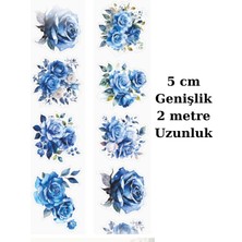 Kolbi Craft 1 Rulo Şeffaf Mavi Gül Pet Bant Kesimli 5CMX2M Scrapbook Bullet Journal Ajanda Washi Tape
