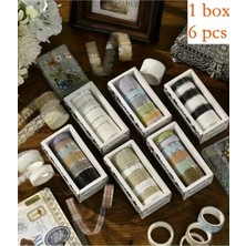 Kolbi Craft 6 Rulo Şeffaf Siyah Beyaz Dantel Desen Bant Scrapbook Bullet Journal Ajanda Günlük Planlayıcı