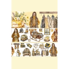 Kolbi Craft Şeffaf Kahverengi Kız Tema Pet Bant Rulo 6CMX2M Scrapbook Bullet Journal Ajanda Washi Tape Kış