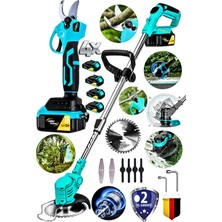 Lieber German L-21 Volt Kömürsüz Motor 4 Akülü Ot Çim Kesme Tırpan Makinesi + Dal Ağaç Kesme Budama Makası