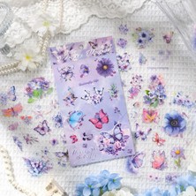 Kolbi Craft 4 Sayfa 60 Adet Şeffaf Mor Kelebek Çiçek Sticker Bullet Journal Scrapbook Laptop Ajanda Planlayıcı