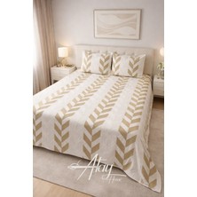Atay Home Balıksırtı Desenli Modern Çift Kişilik Yatak Örtüsü Takımı 240X250 3 Parça Beyaz