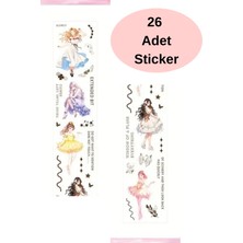 Kolbi Craft 26 Adet Sticker Şeffaf Kız Sticker Scrapbook Bullet Journal Ajanda Günlük Planlayıcı