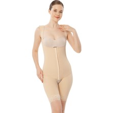 Özbience Diz Üstü ve Sırtı Kapalı, Agraflı Göğüs Altı Liposuction Korse, Ten Renk, Beden 3