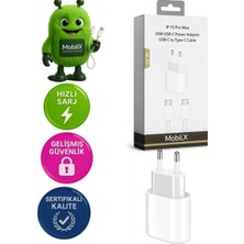 Mobilix Mobilx M-21 iPhone 15 Pro Max Uyumlu 20W Type-C Hızlı Şarj Adaptörü + Usb-C Kablo