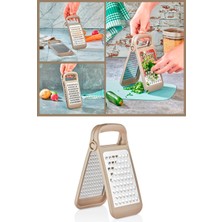 Mutfak Köşesi Lino Katlanabilir ve Ayrılabilir Çift Taraflı Rende, Paslanmaz Çelik Bıçaklı Pratik Rende Bej