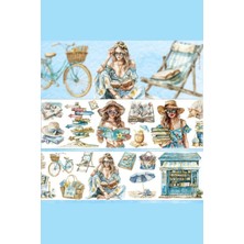 Kolbi Craft Mavi Yaz Kız Tema Pet Bant Rulo 5CMX2M Scrapbook Bullet Journal Ajanda Washi Tape