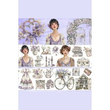 Kolbi Craft Mor Çiçek Kız Tema Pet Bant Rulo 5CMX2M Scrapbook Bullet Journal Ajanda Washi Tape