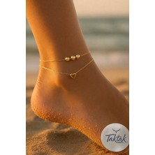 Taktak Altın Renk Küre Kalp Model Sf ve Sf Zincir Çelik Halhal