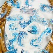 Kolbi Craft 20 Adet Mavi Gümüş Yaldızlı Şeffaf Sticker Dalga Bullet Journal Scrapbook Laptop Ajanda Planlayıcı