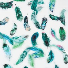 Kolbi Craft 40 Adet Şeffaf Yeşil Kuş Tüyü Sticker Bullet Journal Scrapbook Laptop Ajanda Planlayıcı