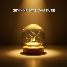 MK Beykoz USB Bağlantılı Geyik Temalı Kristal Küre Premium Masa Gece Lambası