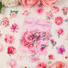 Kolbi Craft 60 Adet Pembe Şeffaf Çiçek Sticker Seti Bullet Journal Scrapbook Laptop Ajanda Planlayıcı