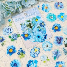 Kolbi Craft 60 Adet Mavi Şeffaf Çiçek Sticker Seti Bullet Journal Scrapbook Laptop Ajanda Planlayıcı
