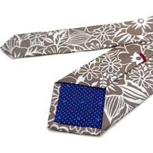 Kravatkolik Caprie Style Bej Çiçek Desen Italyan Ipek Kravat İK2275