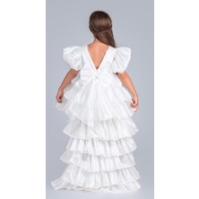 Babyaden Taşlı Taçlı Ön Kısa Arka Uzun Çıkabilen Kuyruklu Doğum Günü Parti Kız Çocuk Abiye Elbise